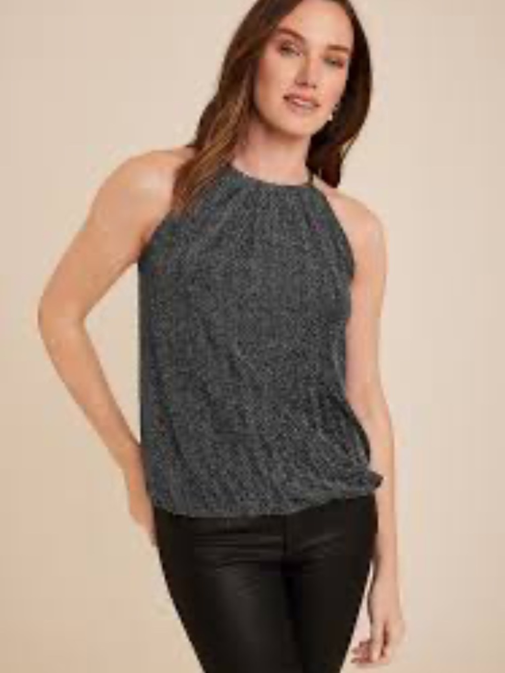 Maurices Sparkle Knit High Neck Tank black business casual silver sparkle